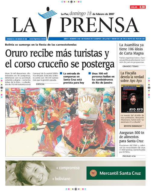 La imagen tiene un atributo ALT vacío; su nombre de archivo es 2007-02-18_Oruro_La-Prensa-Portada.jpg